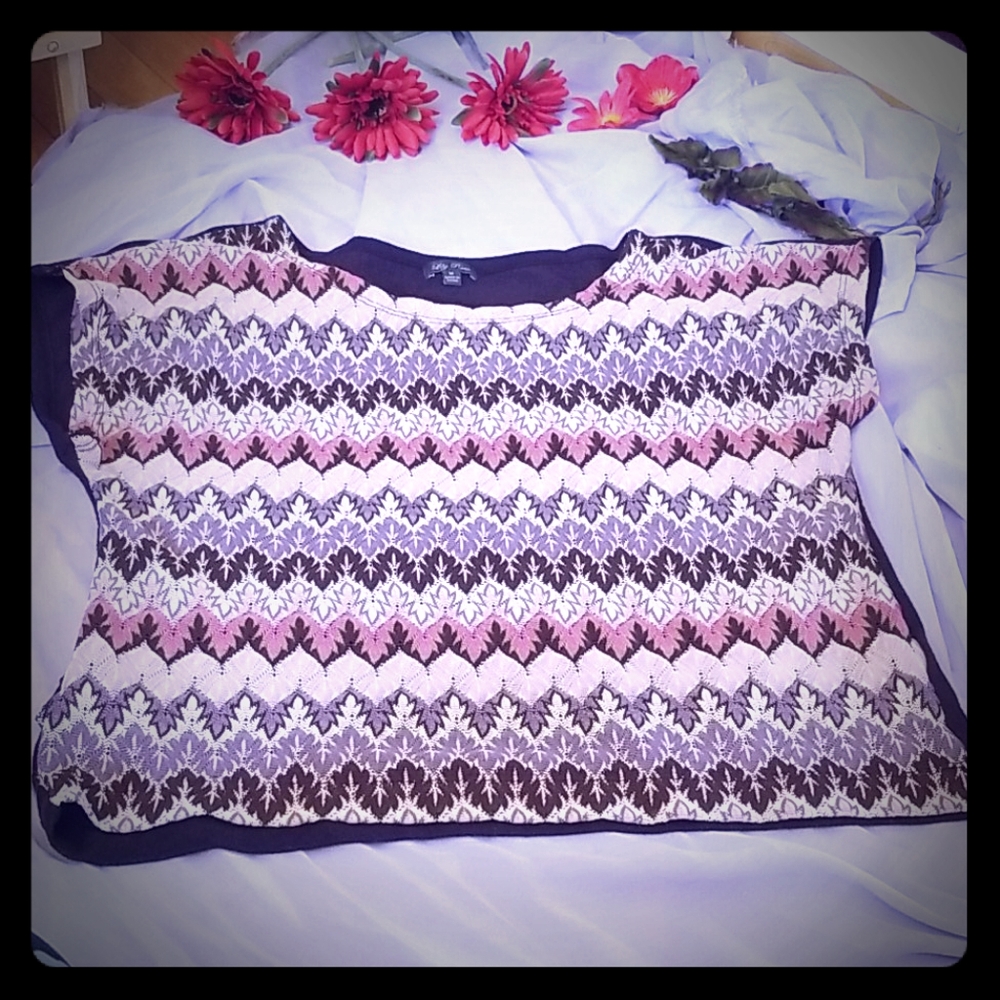 Junior's Pink Purple & Brown Dual-Pattern T-Shirt